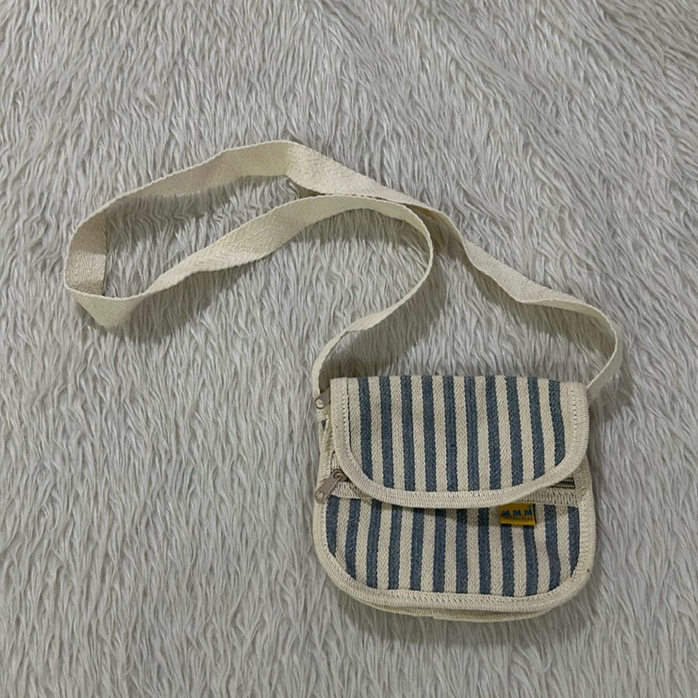 Blue white striped crossbody boho travel purse